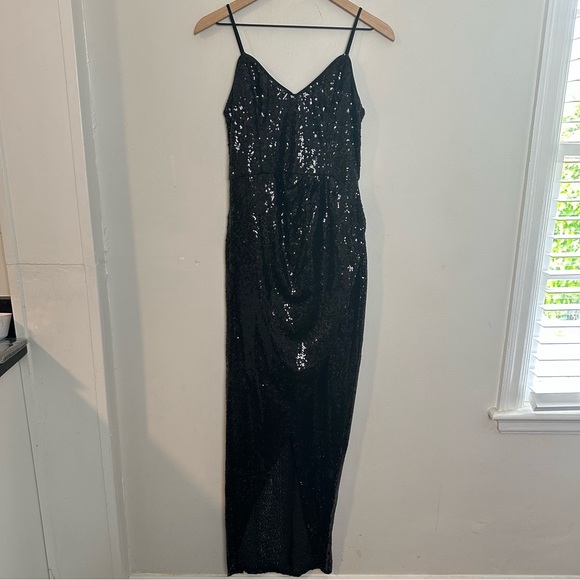 LULUS- Forever Your Girl Black Sequin Faux-Wrap Bodycon Maxi Dress Formal Prom - Picture 3 of 13